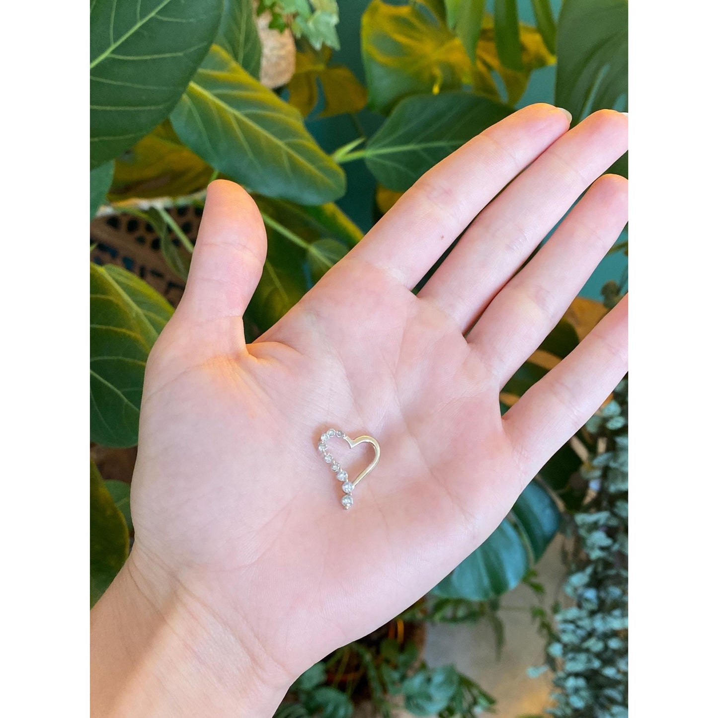 Solid 14k White Gold Diamond Heart Slide Charm