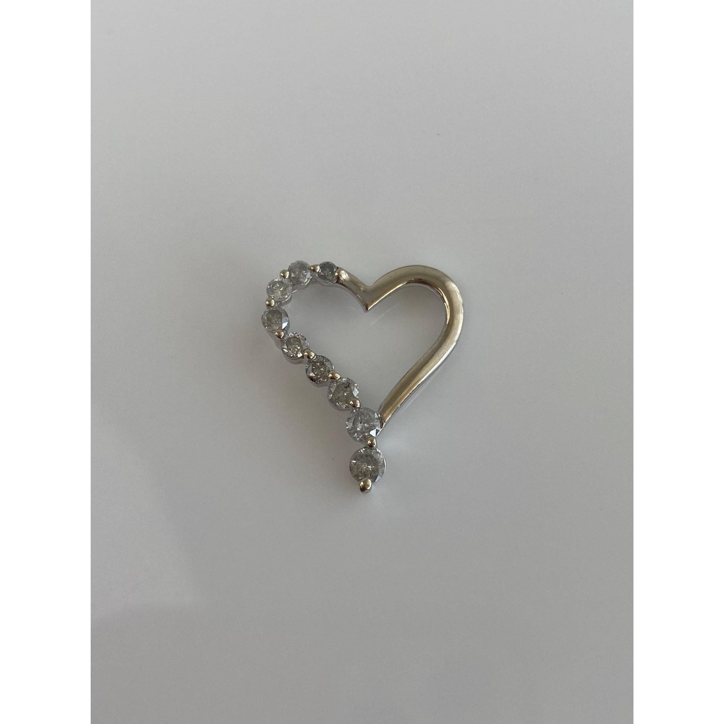 Solid 14k White Gold Diamond Heart Slide Charm