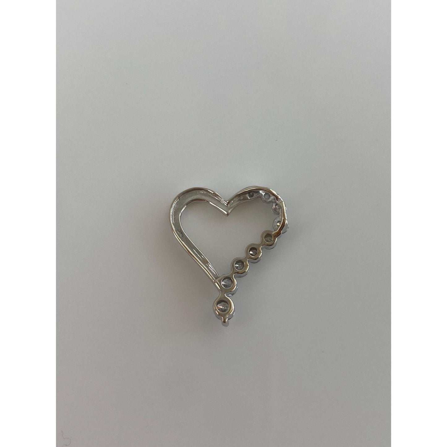 Solid 14k White Gold Diamond Heart Slide Charm