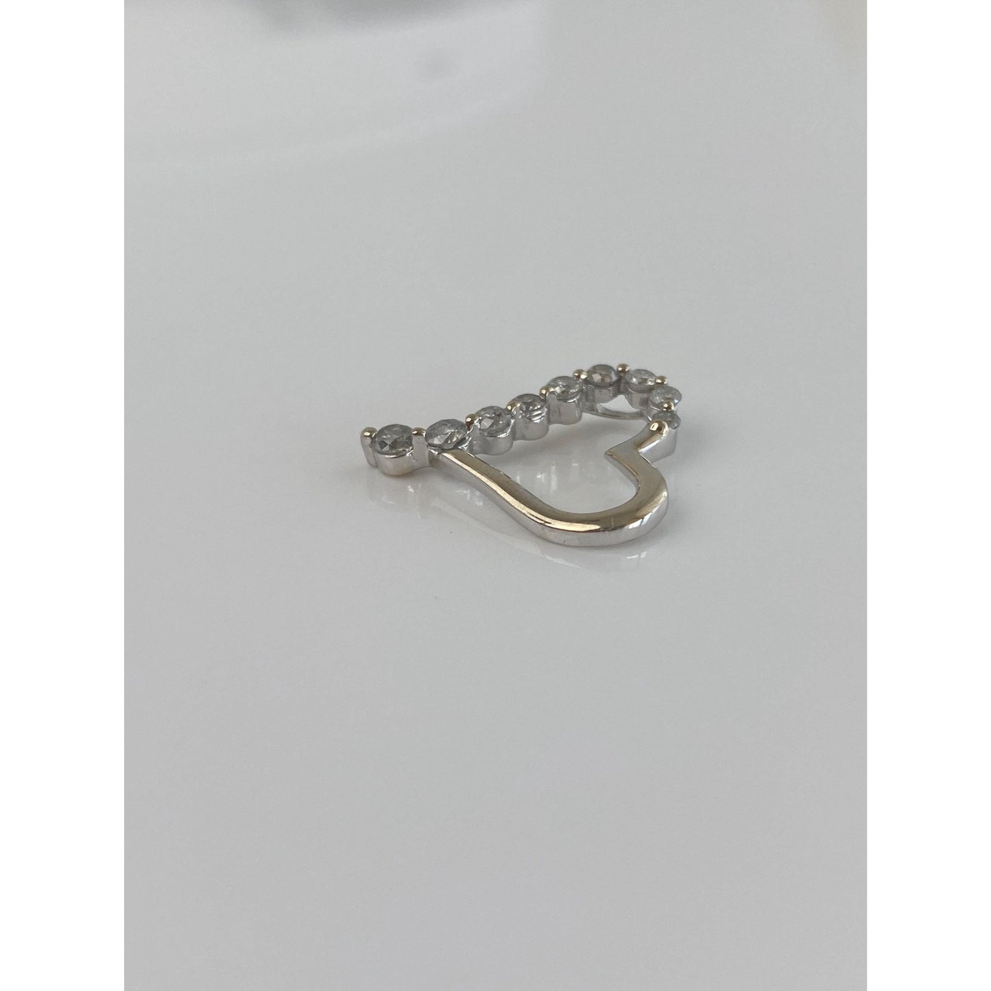 Solid 14k White Gold Diamond Heart Slide Charm