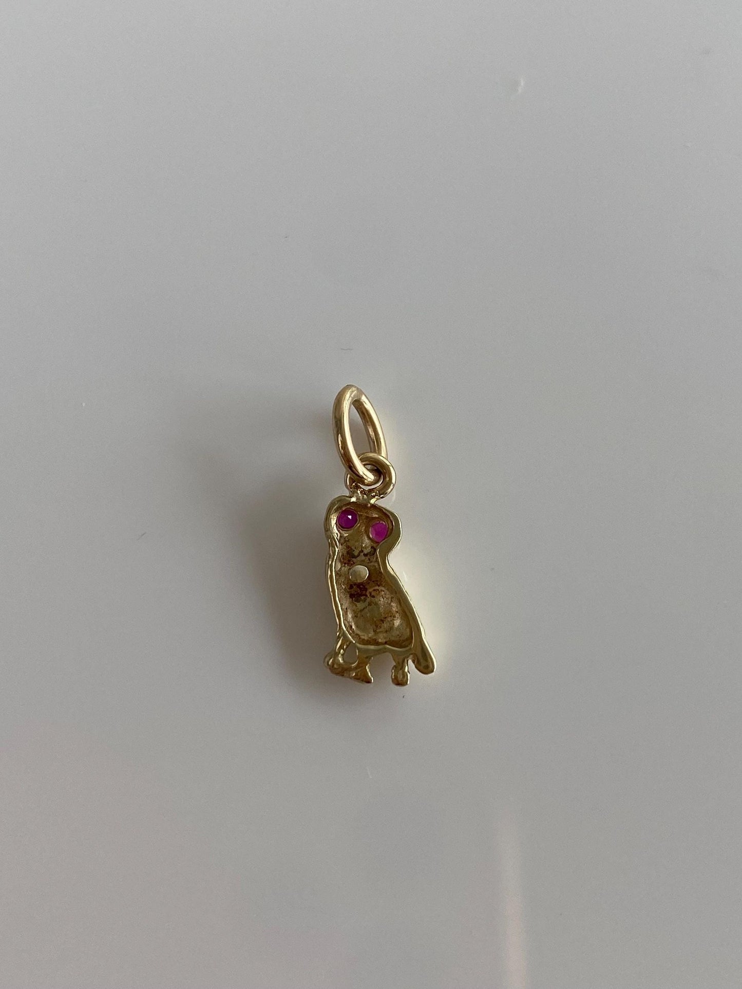 Vintage Solid 14k Yellow Gold Ruby Eyes Owl Charm