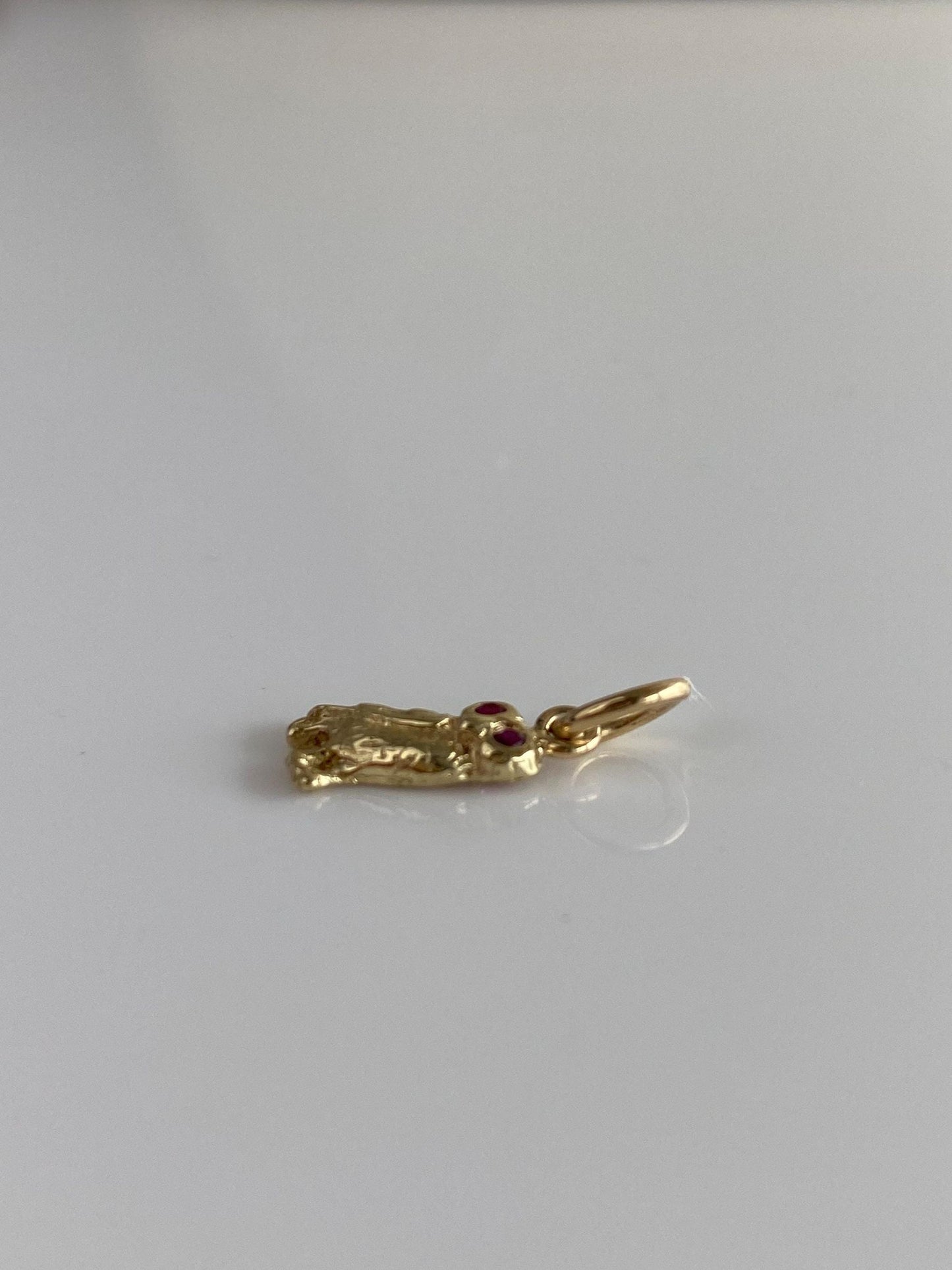 Vintage Solid 14k Yellow Gold Ruby Eyes Owl Charm