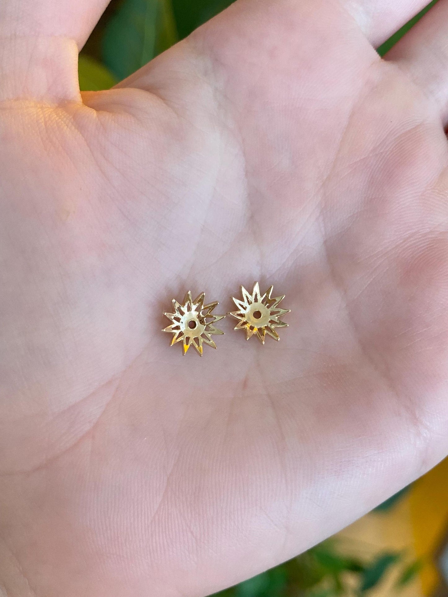 Vintage Solid 14k Yellow Gold Flower Earring Jackets