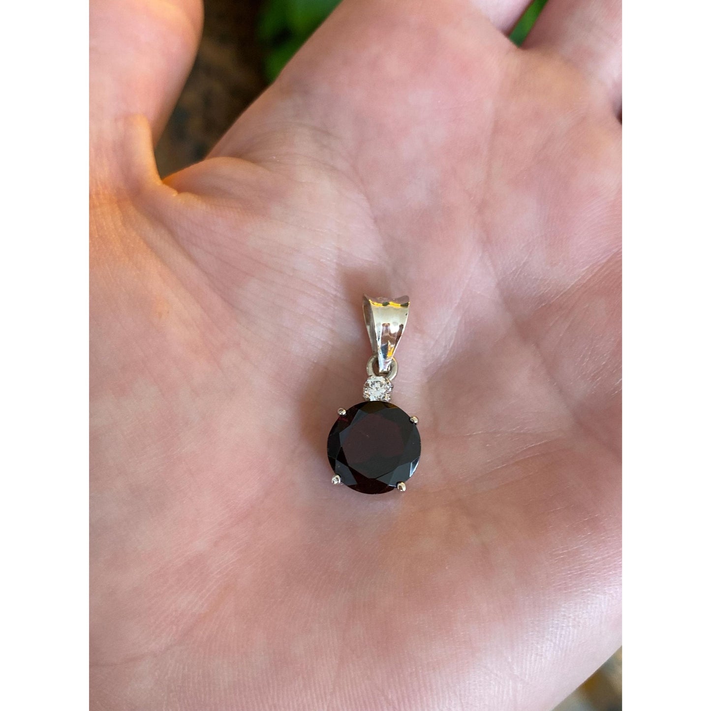 Solid 14k White Gold Garnet Cubic Zirconia Charm