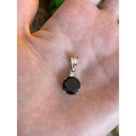 Solid 14k White Gold Garnet Cubic Zirconia Charm