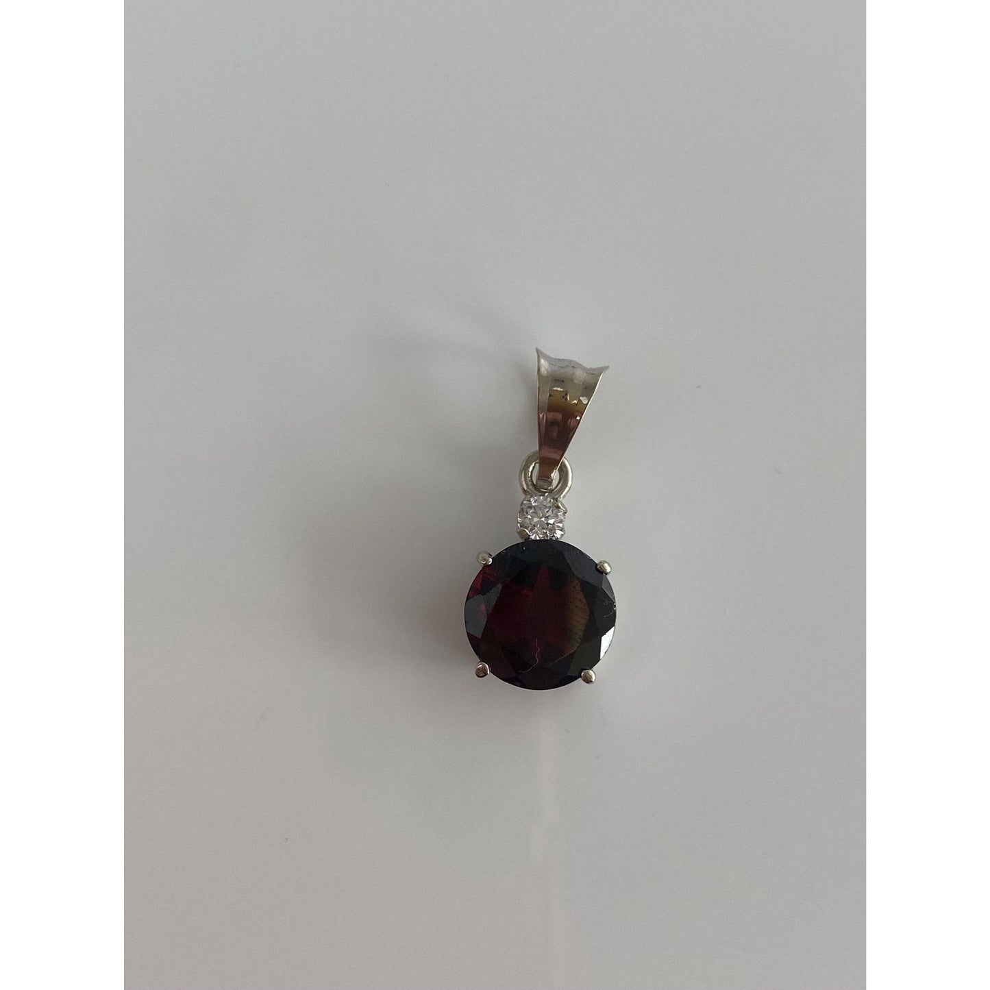 Solid 14k White Gold Garnet Cubic Zirconia Charm