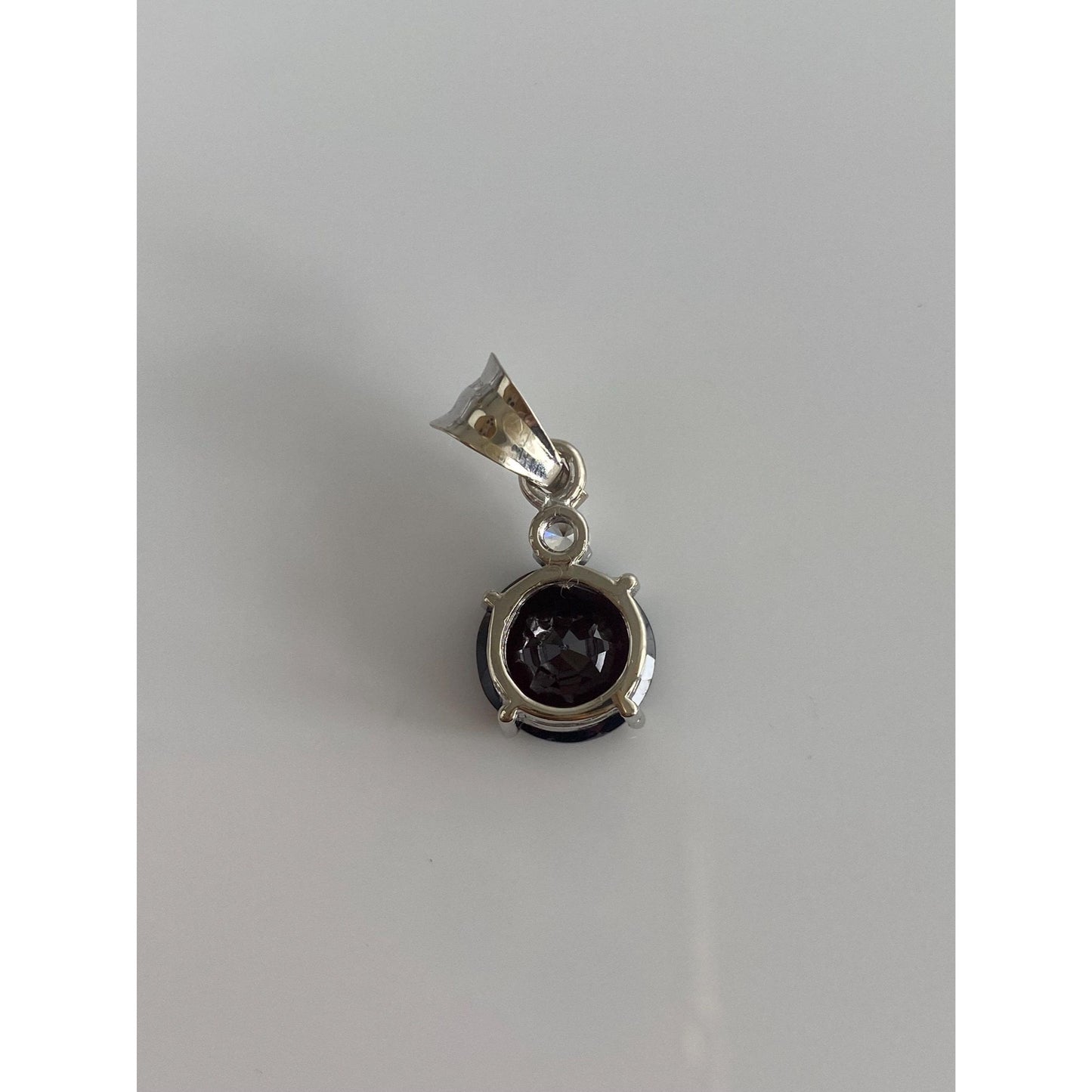 Solid 14k White Gold Garnet Cubic Zirconia Charm