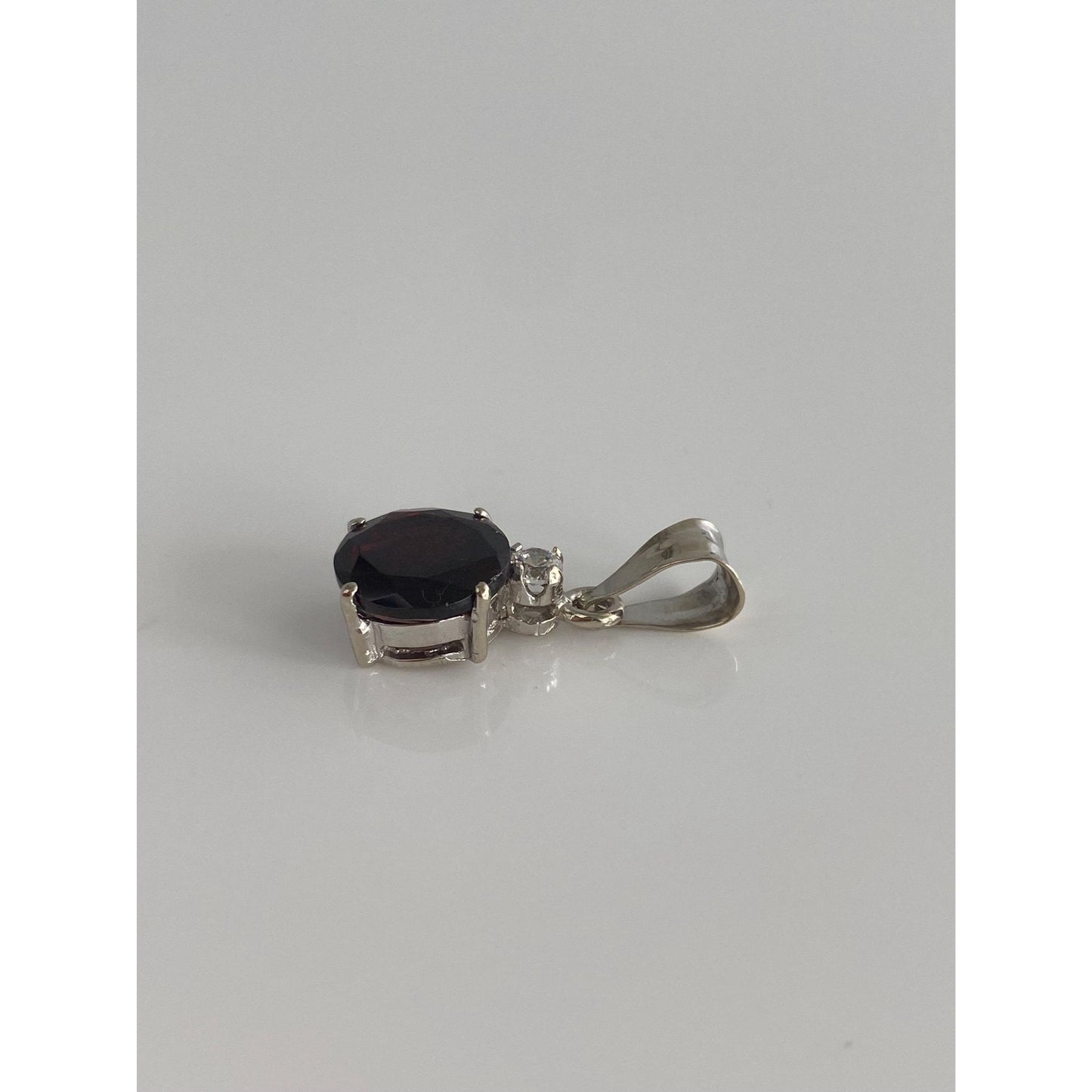 Solid 14k White Gold Garnet Cubic Zirconia Charm