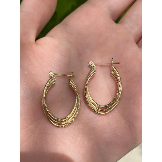 Vintage 14k Yellow Gold Diamond Cut Layered Hoop Earrings