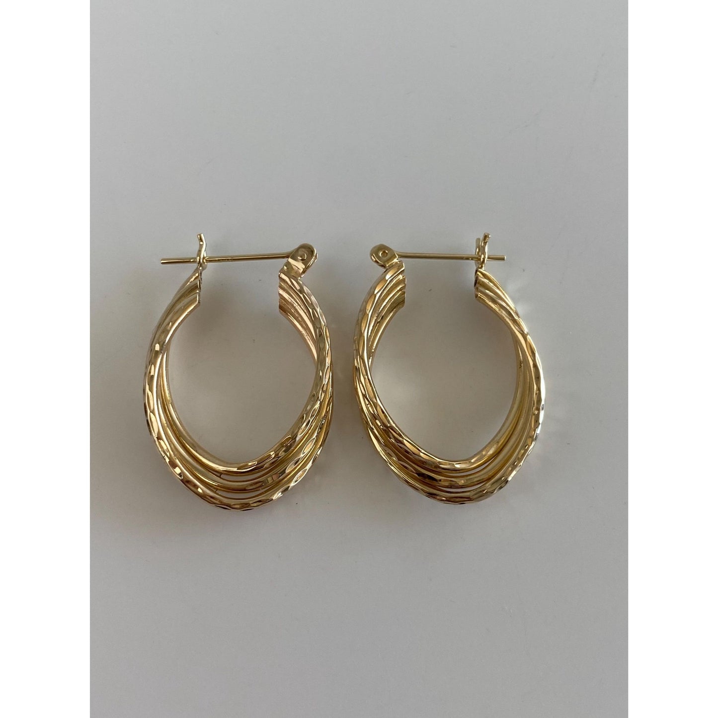 Vintage 14k Yellow Gold Diamond Cut Layered Hoop Earrings