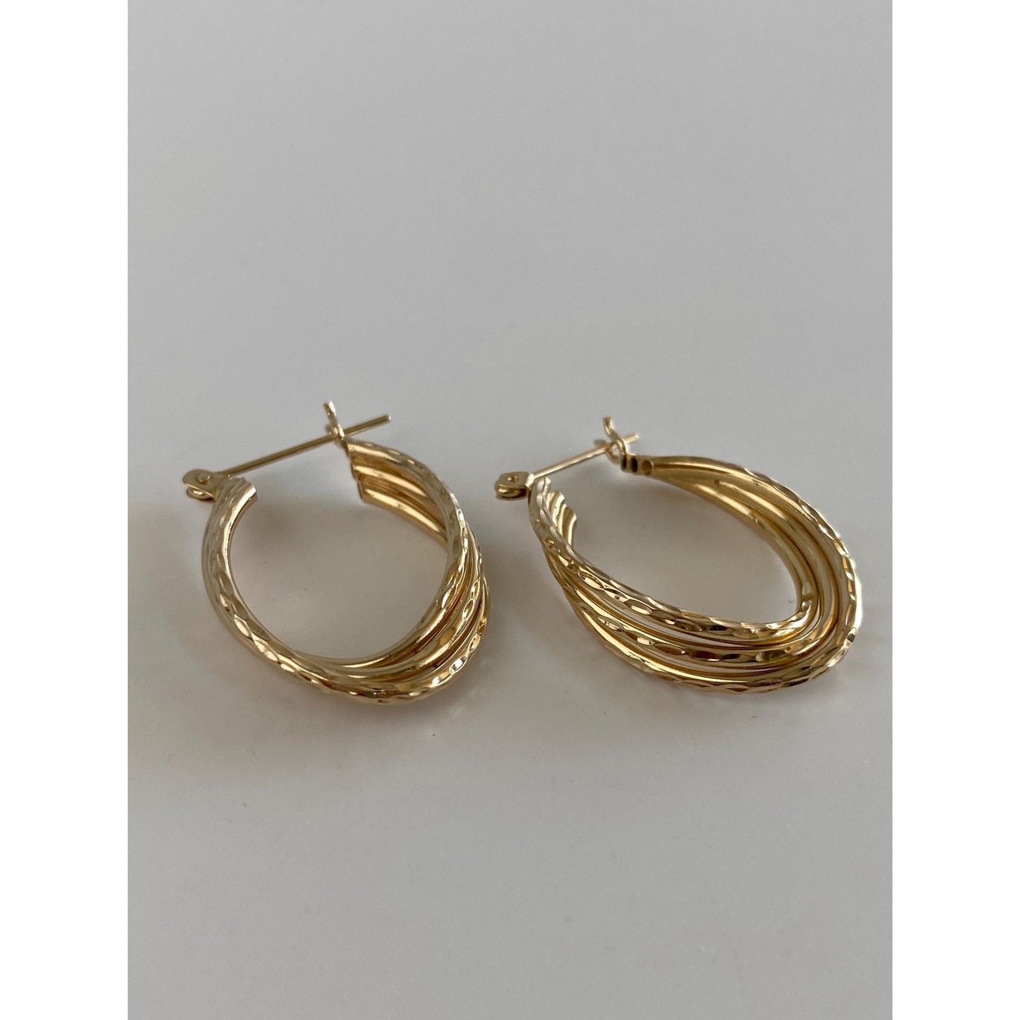 Vintage 14k Yellow Gold Diamond Cut Layered Hoop Earrings