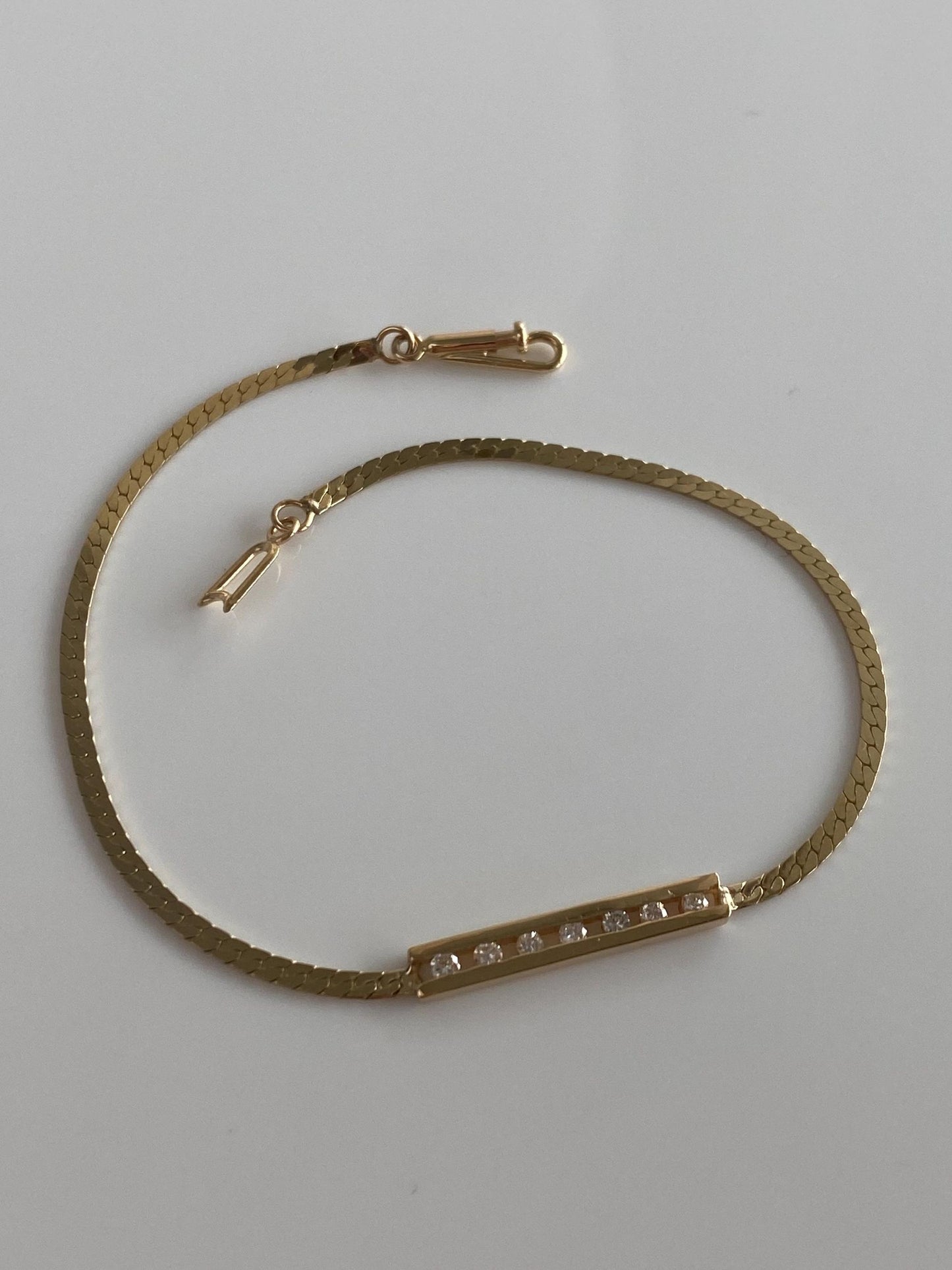 Vintage Solid 14k Yellow Gold Diamond Flat Chain Bracelet - 7 inches