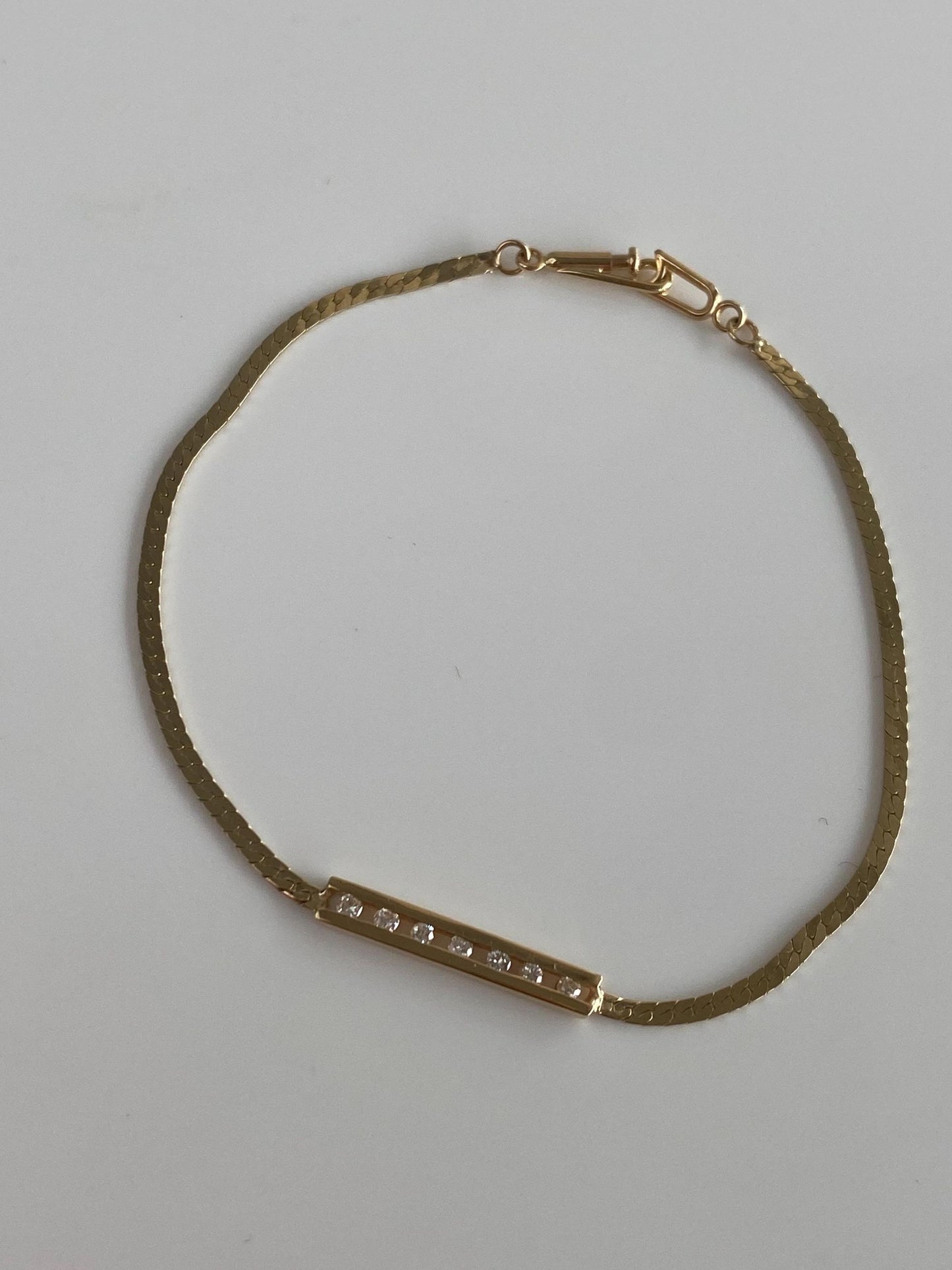 Vintage Solid 14k Yellow Gold Diamond Flat Chain Bracelet - 7 inches