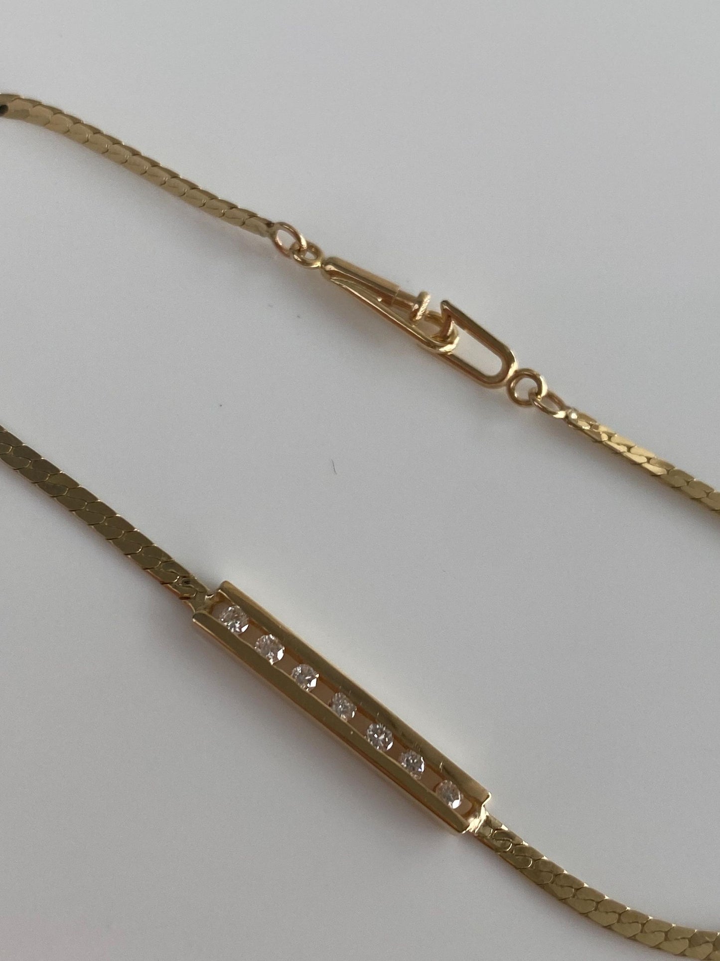 Vintage Solid 14k Yellow Gold Diamond Flat Chain Bracelet - 7 inches