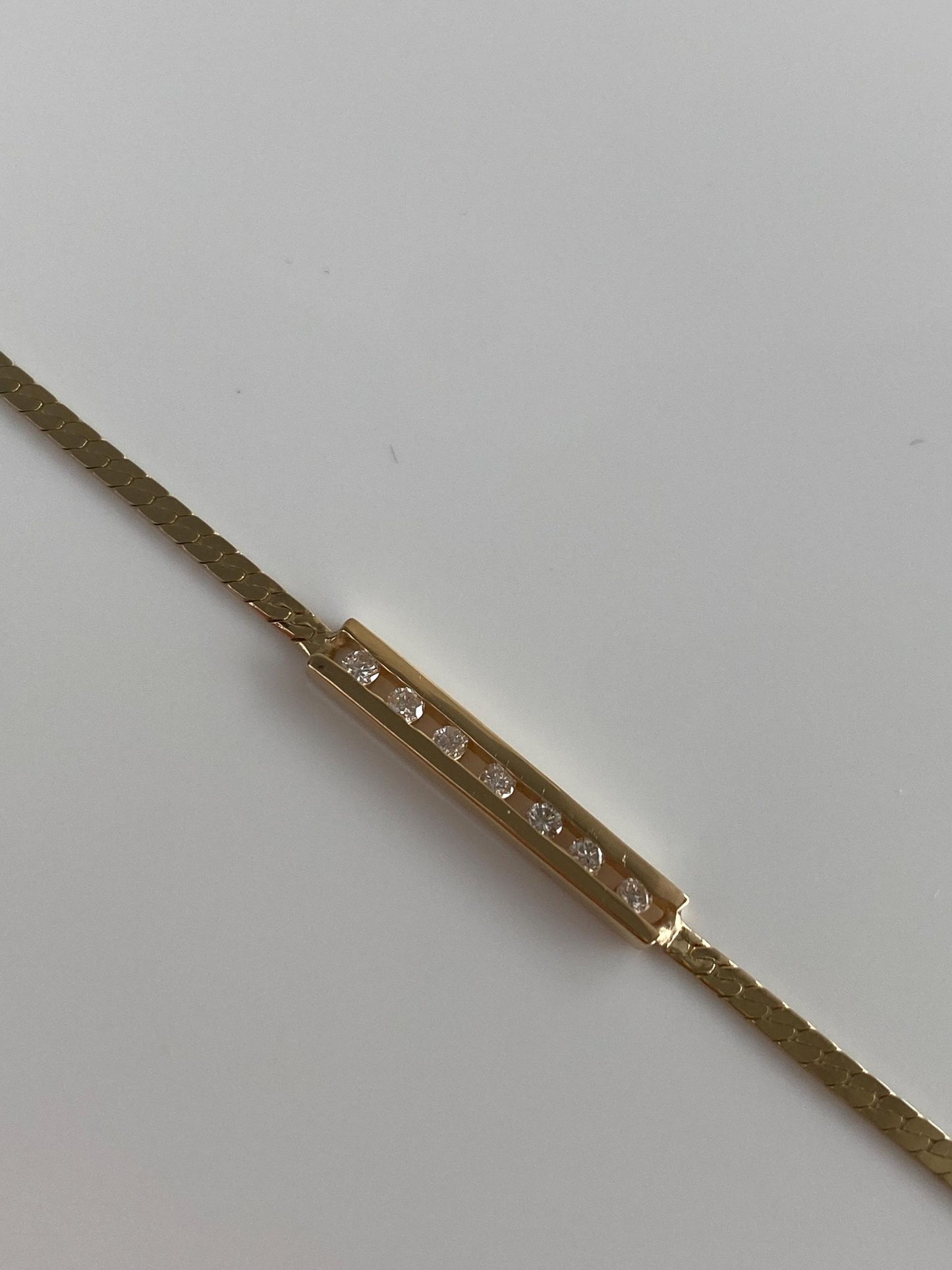 Vintage Solid 14k Yellow Gold Diamond Flat Chain Bracelet - 7 inches