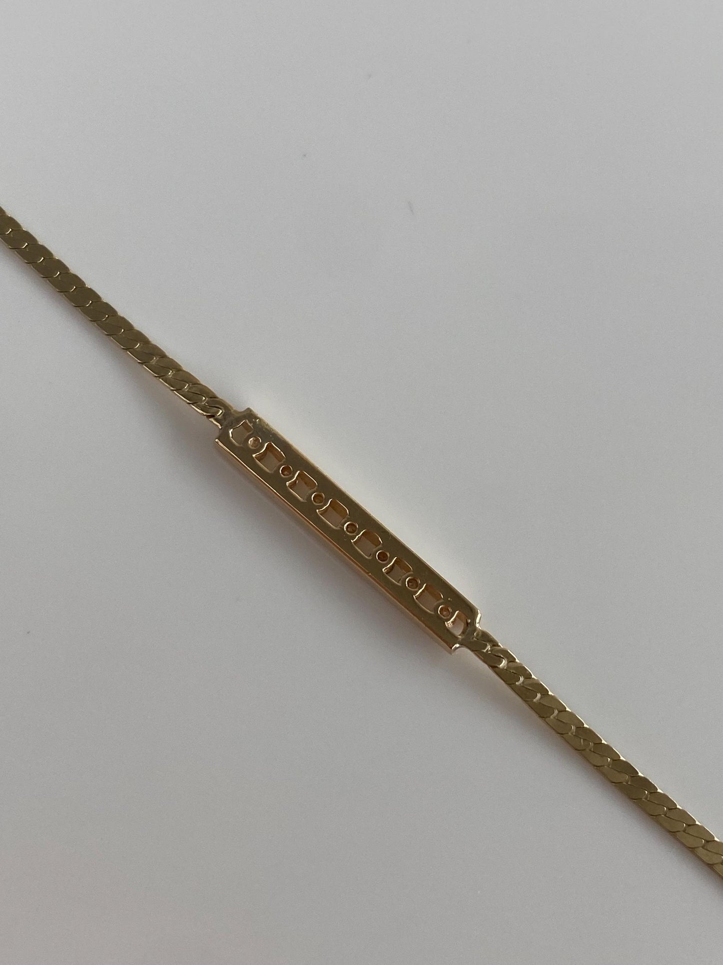 Vintage Solid 14k Yellow Gold Diamond Flat Chain Bracelet - 7 inches