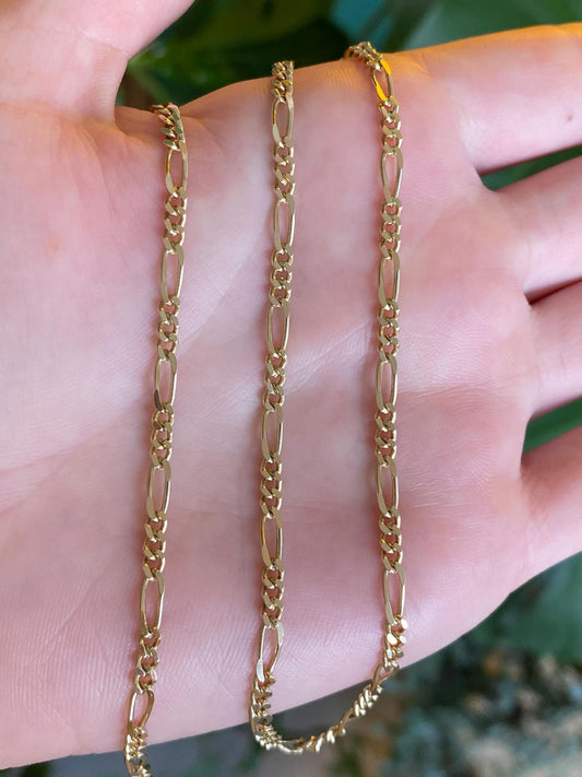 Vintage Solid 14k Yellow Gold Figaro Chain Necklace - 18.5 inches