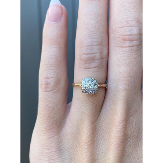 Vintage Solid 14k White & Yellow Gold Diamond Cluster Ring - Size 5