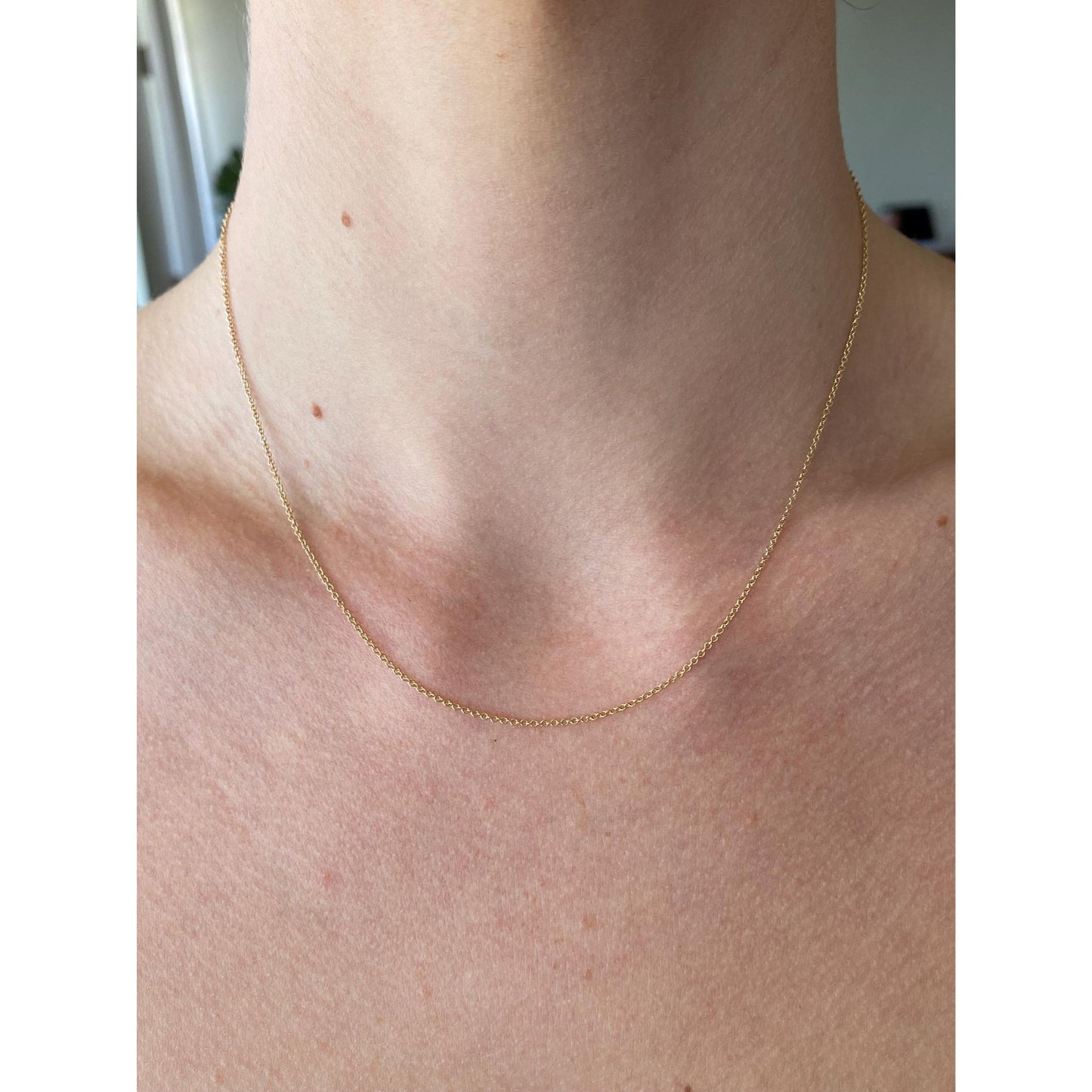 Vintage Solid 14k Yellow Gold Dainty Tight Rolo Chain Necklace - 16.25 inches