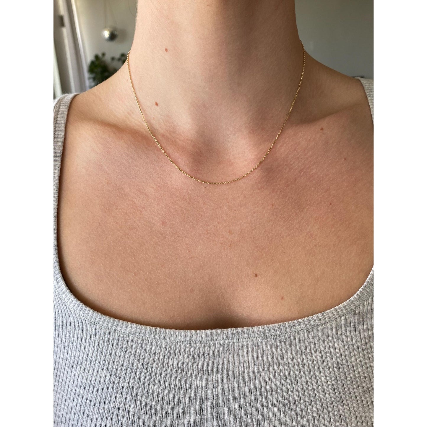 Vintage Solid 14k Yellow Gold Dainty Tight Rolo Chain Necklace - 16.25 inches