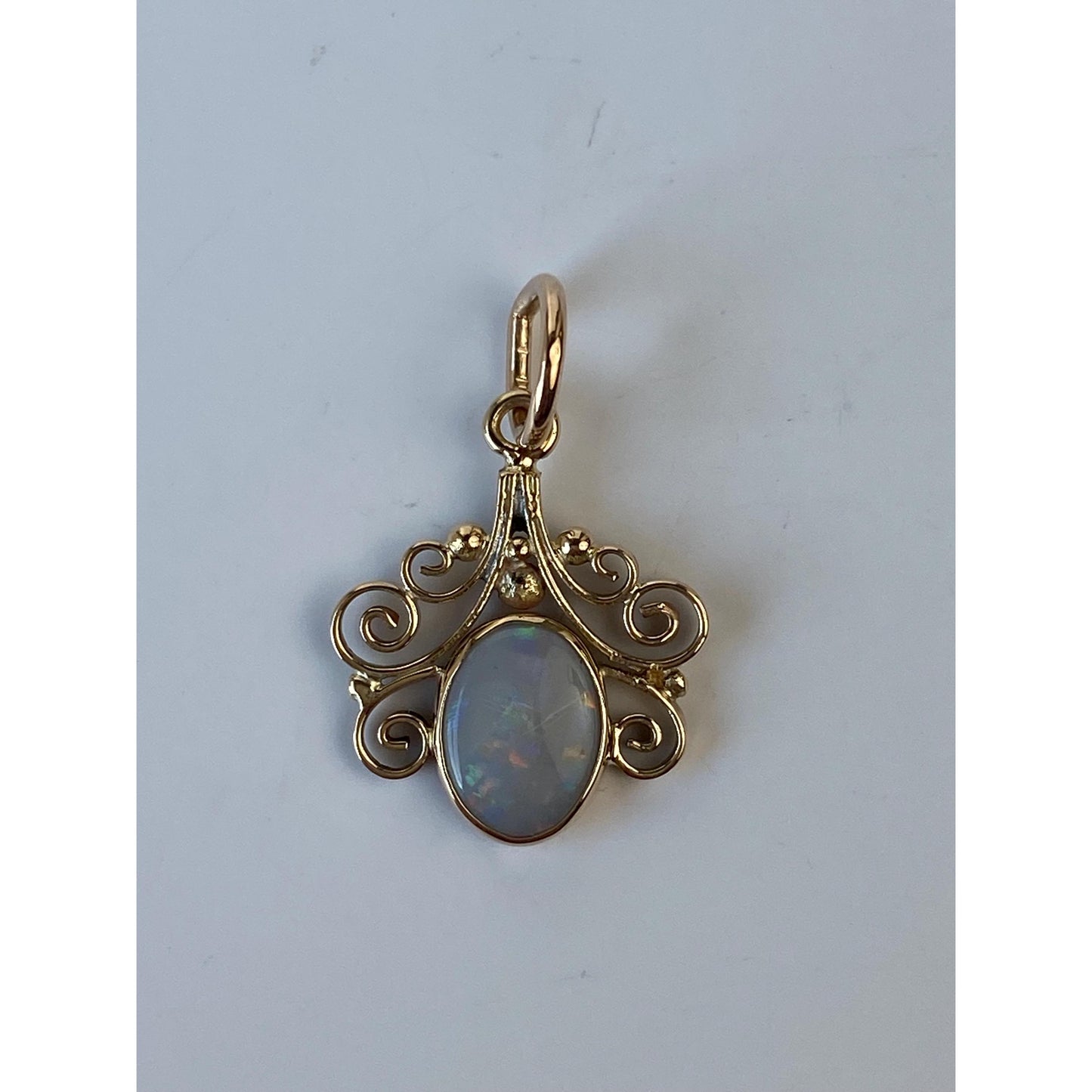 Vintage Solid 14k Yellow Gold Ornate Border Opal Charm