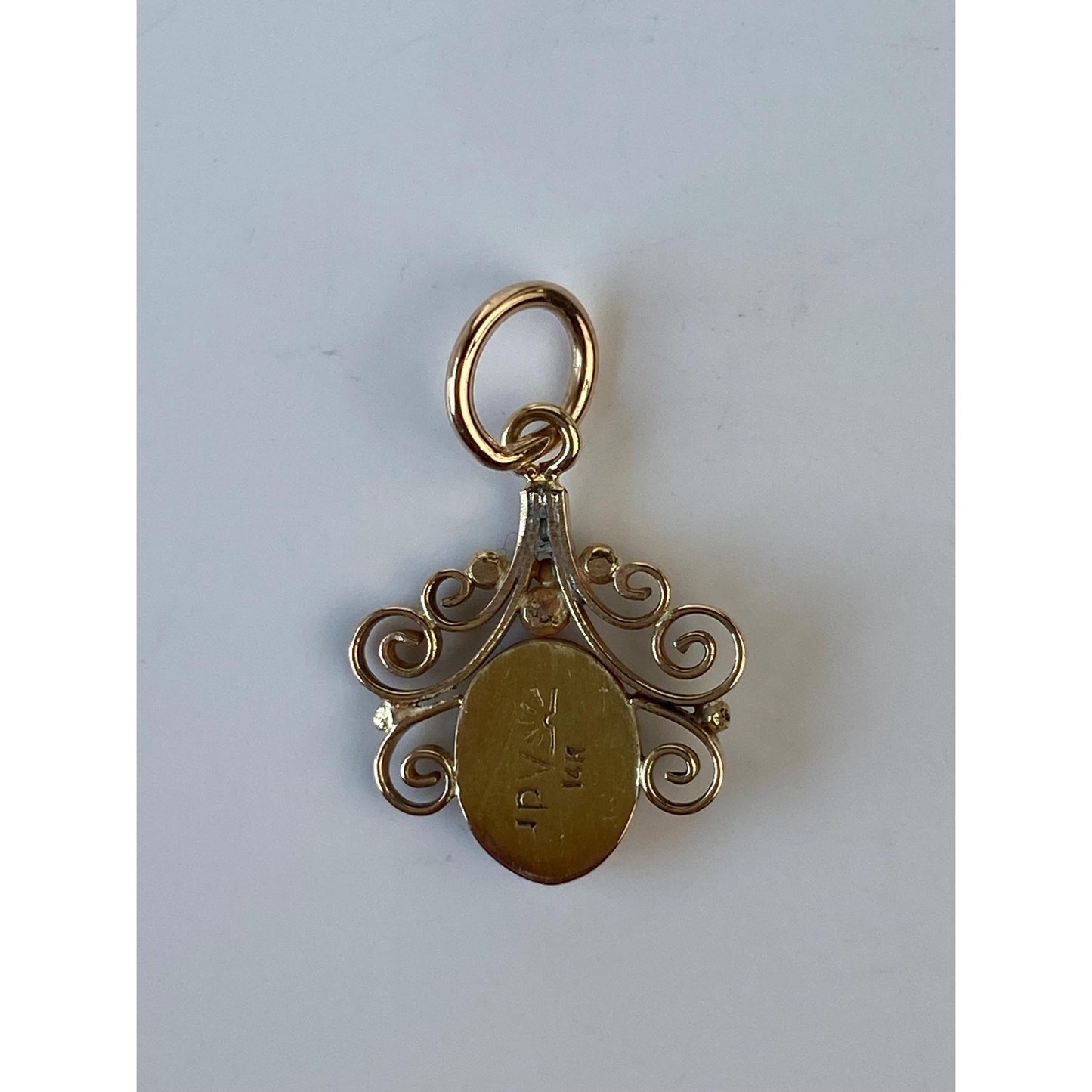Vintage Solid 14k Yellow Gold Ornate Border Opal Charm