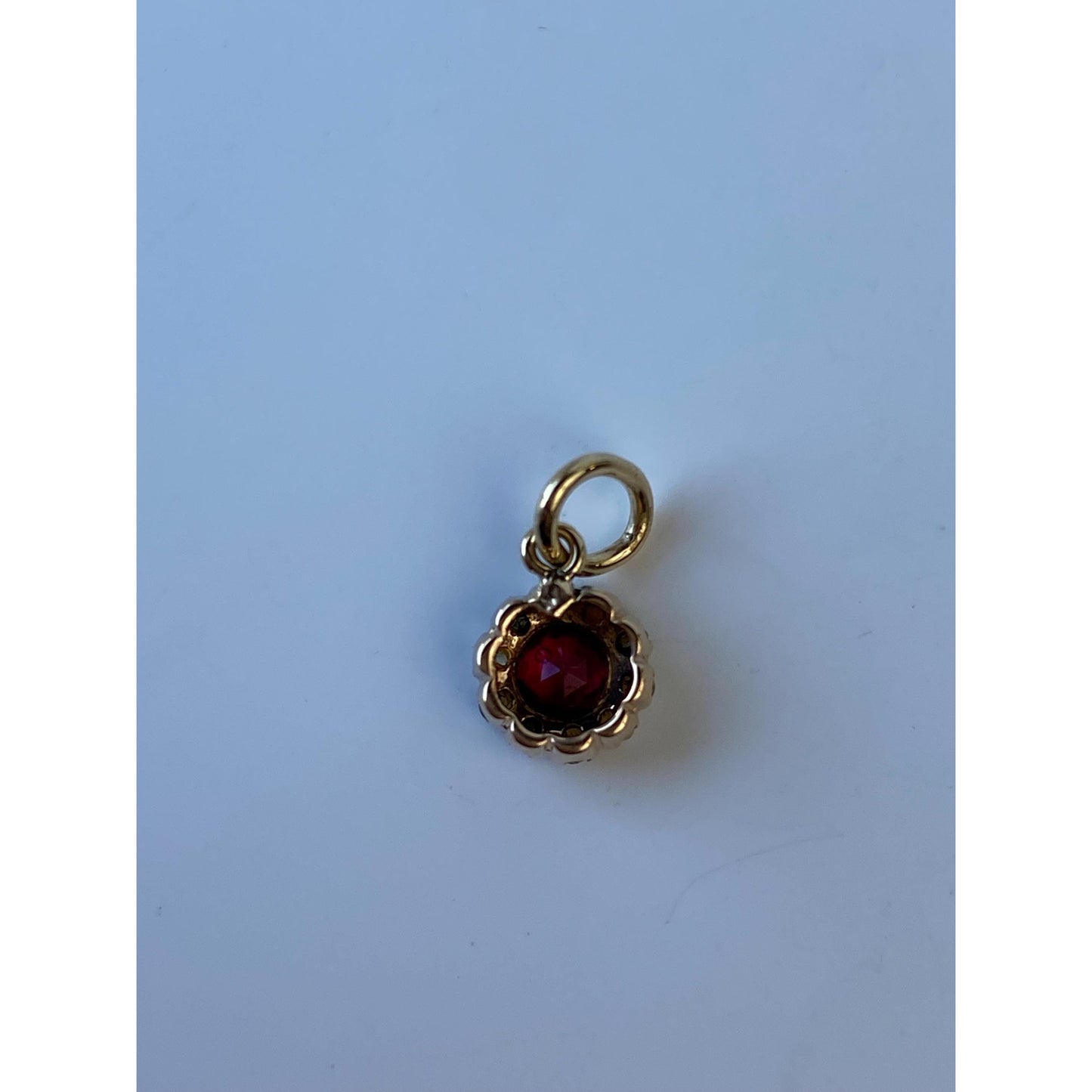 Vintage Solid 10k Yellow Gold Red Cubic Zirconia Seed Pearl Halo Stick Pin Conversion Charm