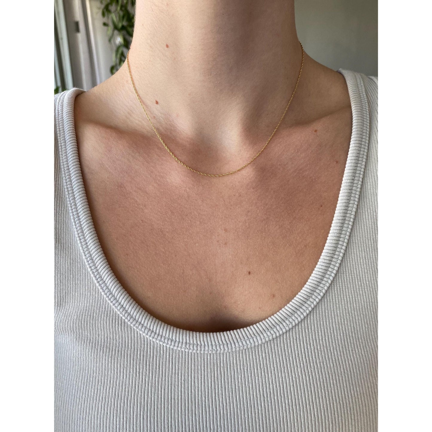 Vintage Solid 14k Yellow Gold Dainty Chain Necklace - 16 inches