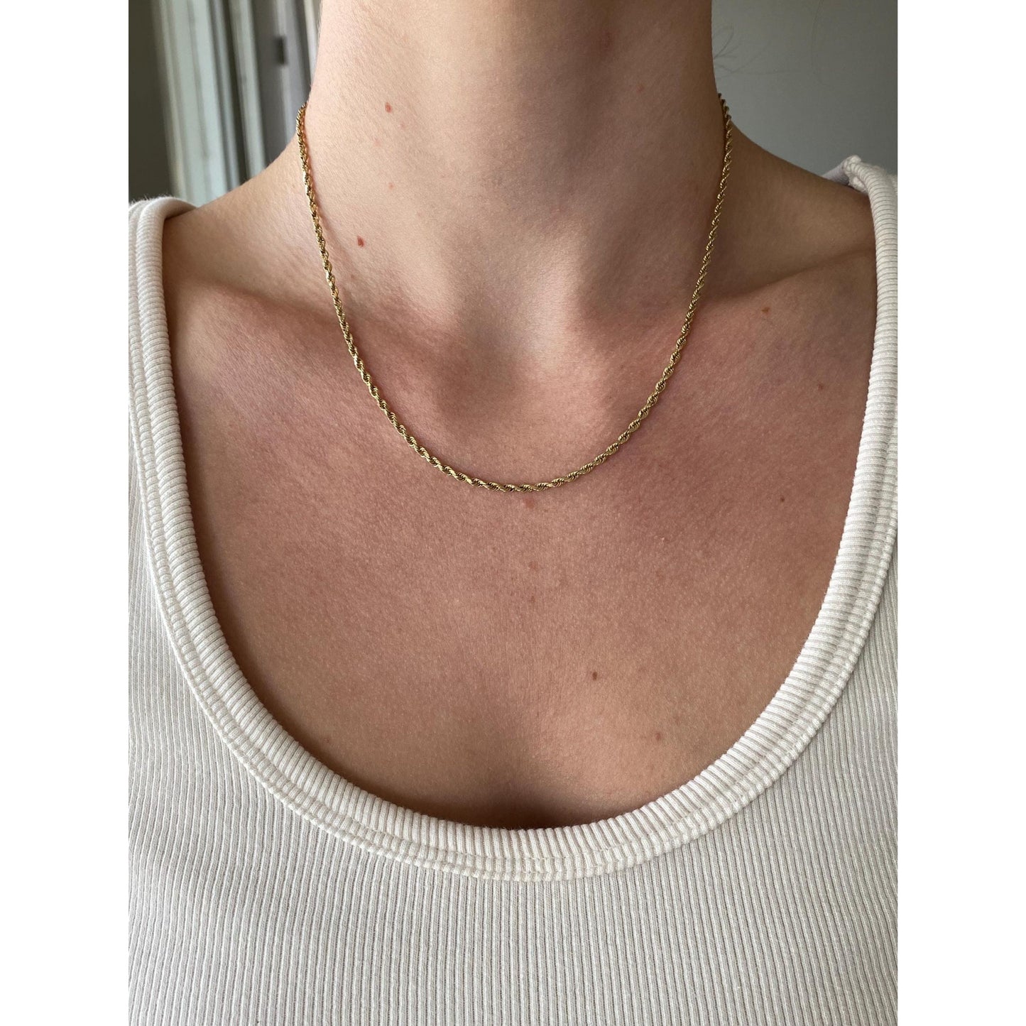 Vintage Solid 14k Yellow Gold Rope Chain Necklace - 17 inches