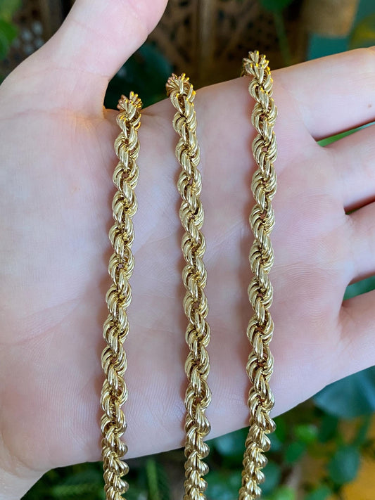 Vintage Solid 14k Yellow Gold Long Chunky Rope Chain Necklace - 31.25 inches