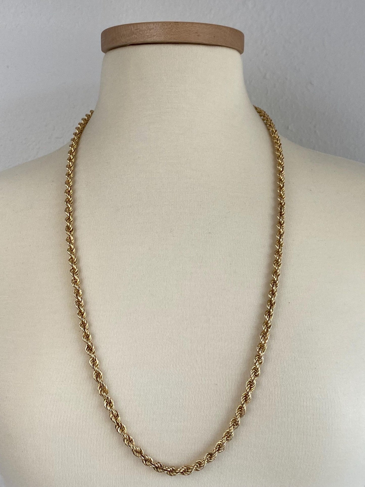Vintage Solid 14k Yellow Gold Long Chunky Rope Chain Necklace - 31.25 inches
