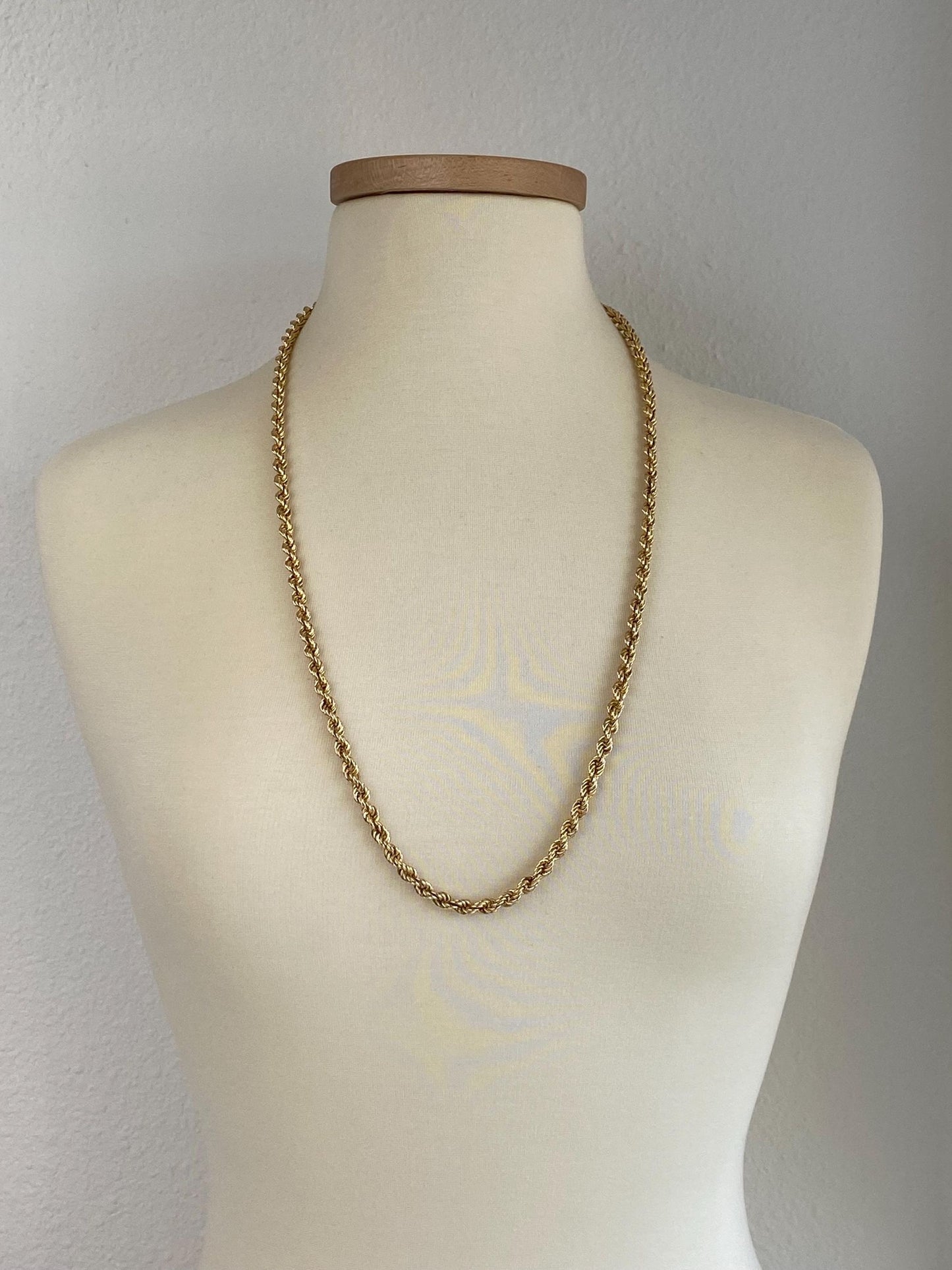 Vintage Solid 14k Yellow Gold Long Chunky Rope Chain Necklace - 31.25 inches