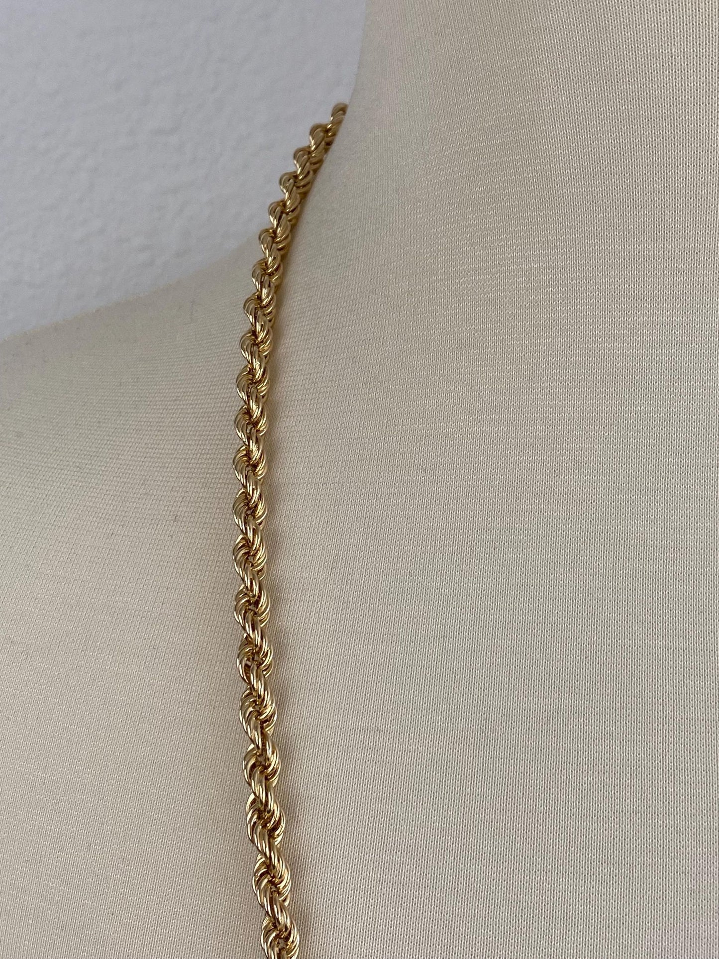 Vintage Solid 14k Yellow Gold Long Chunky Rope Chain Necklace - 31.25 inches
