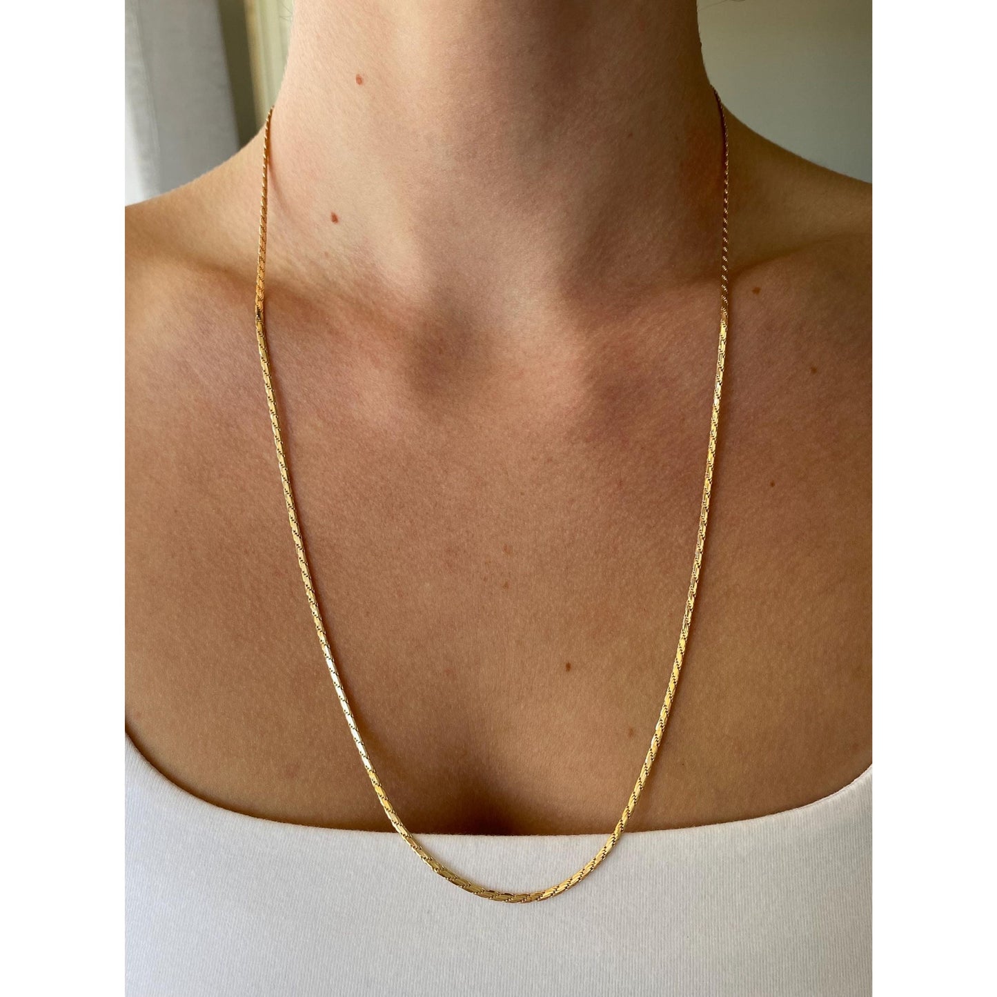Vintage Solid 14k Yellow Gold Flat Rope Chain Necklace - 24 inches