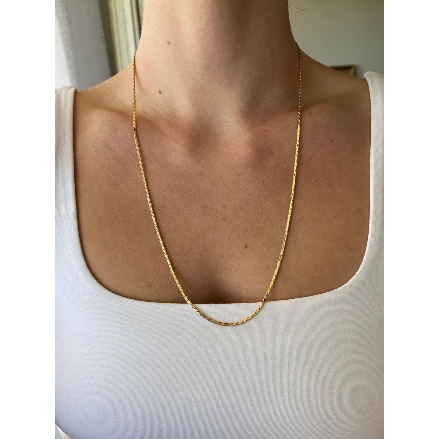 Vintage Solid 14k Yellow Gold Flat Rope Chain Necklace - 24 inches