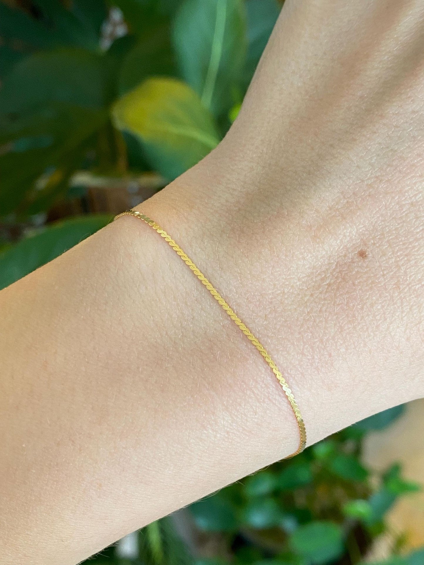 Vintage Solid 14k Yellow Gold Serpentine Chain Bracelet - 7 inches