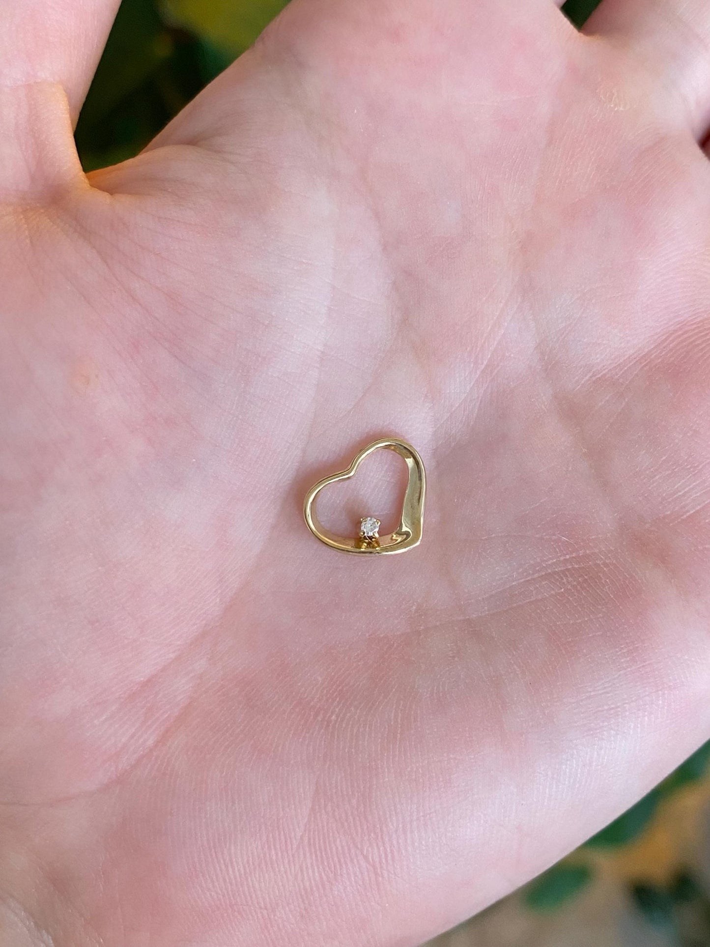 Solid 14k Yellow Gold Diamond Open Heart Slide Charm
