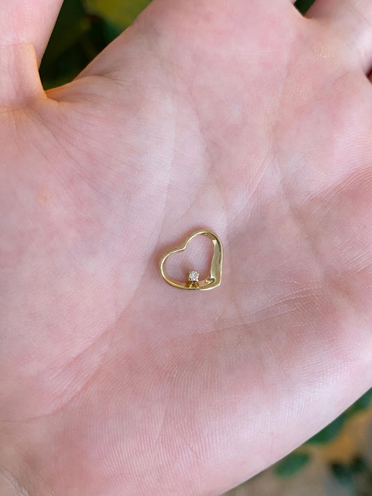 Solid 14k Yellow Gold Diamond Open Heart Slide Charm
