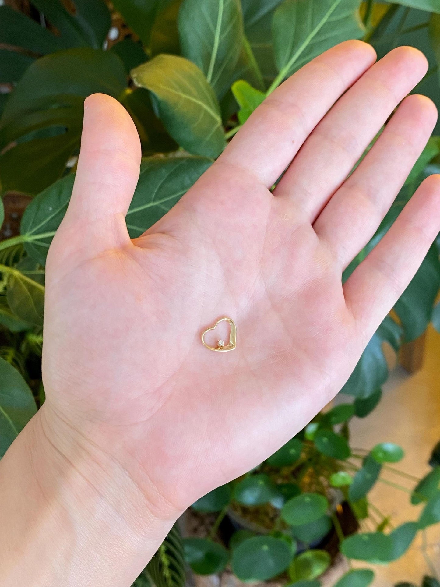 Solid 14k Yellow Gold Diamond Open Heart Slide Charm
