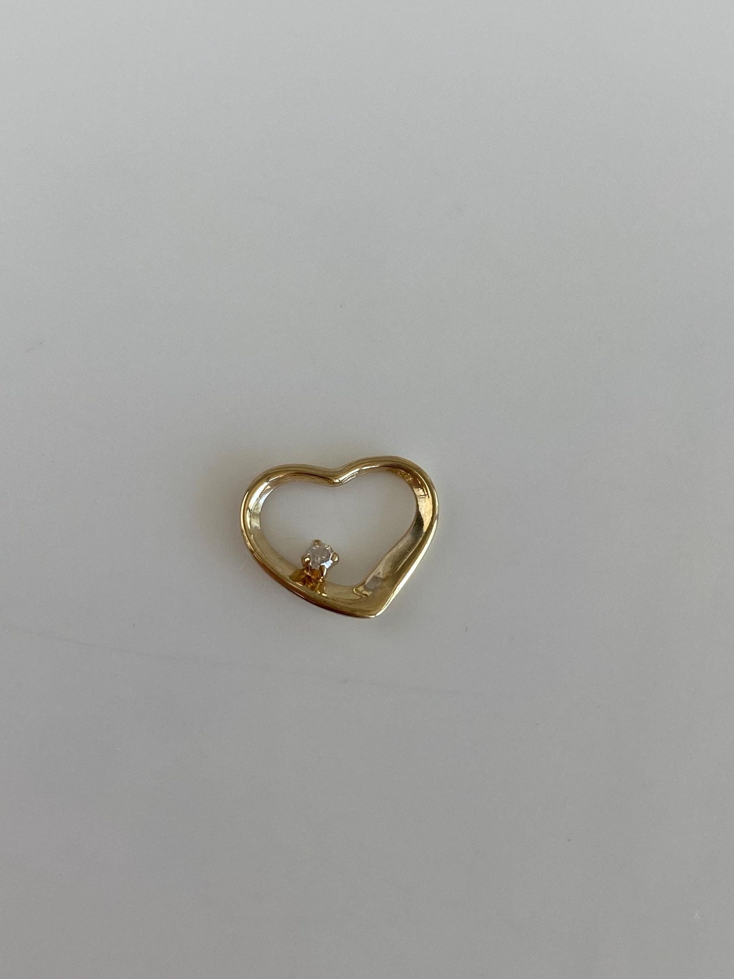 Solid 14k Yellow Gold Diamond Open Heart Slide Charm