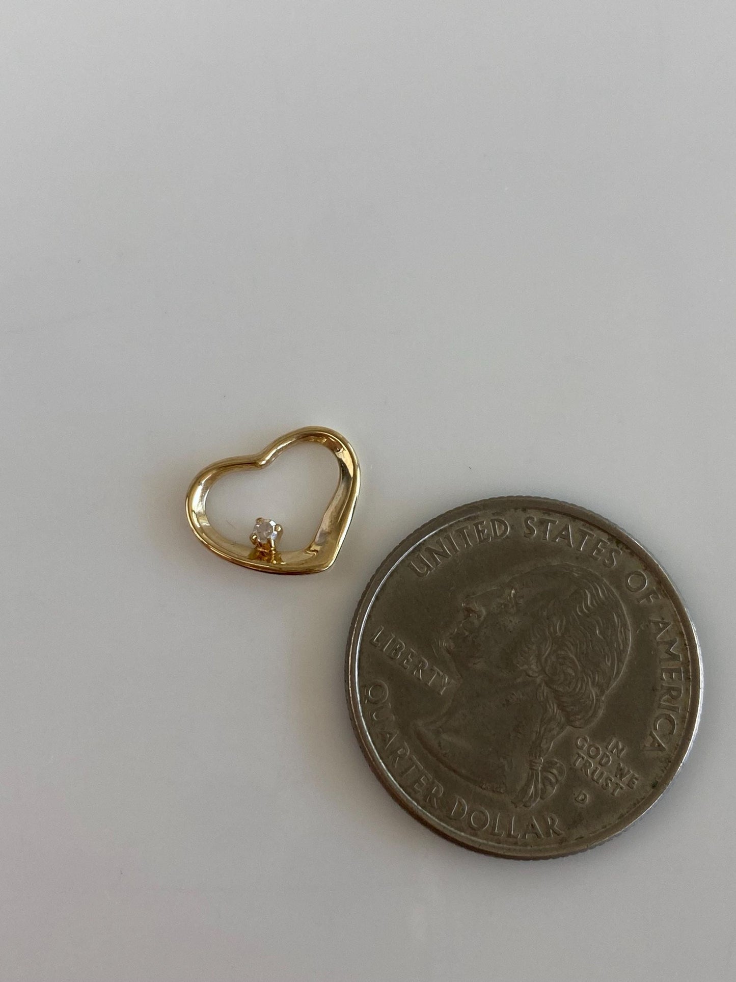 Solid 14k Yellow Gold Diamond Open Heart Slide Charm