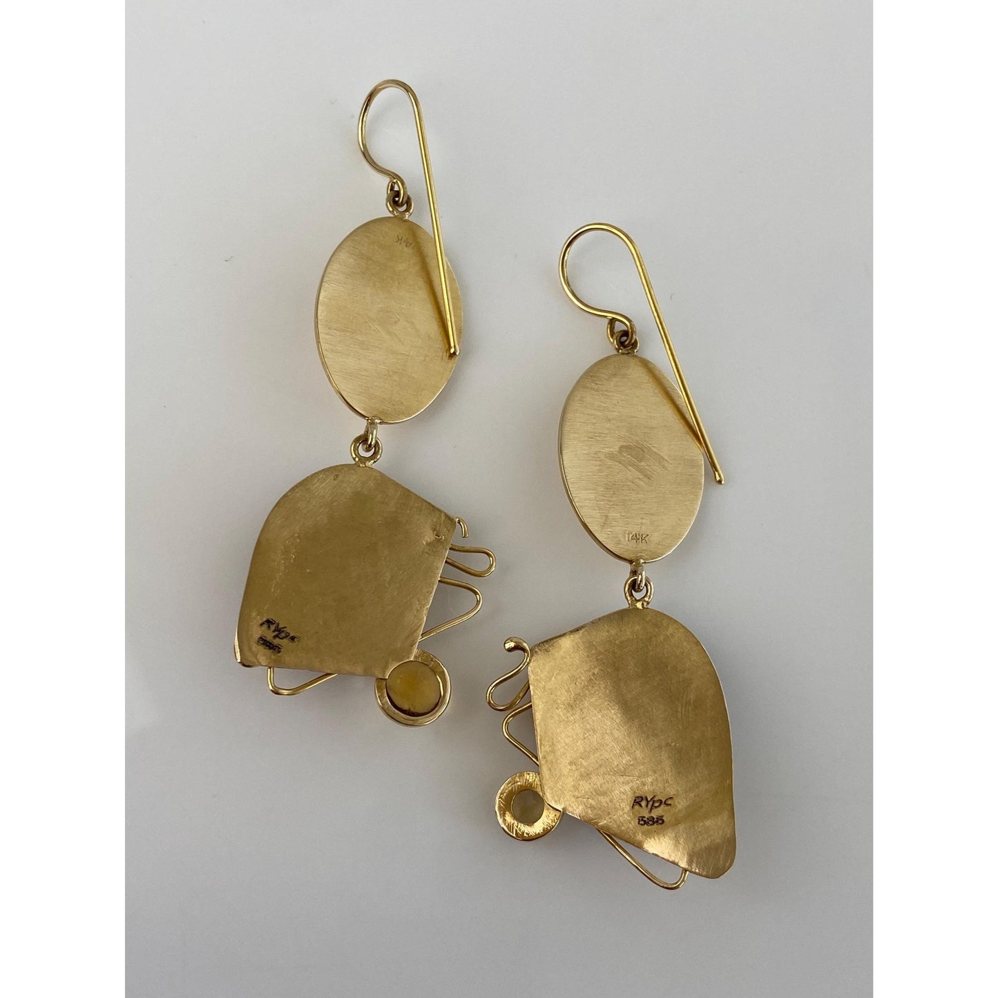 Vintage Solid 14k Yellow Gold Carnelian Citrine Dangle Earrings