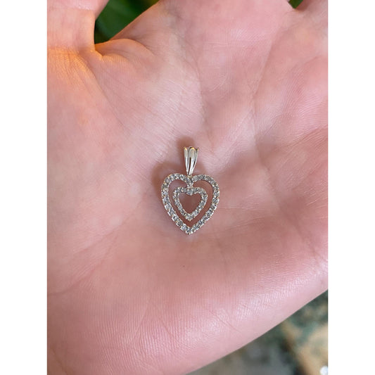 Vintage Solid 10k White Gold Diamond Heart Charm