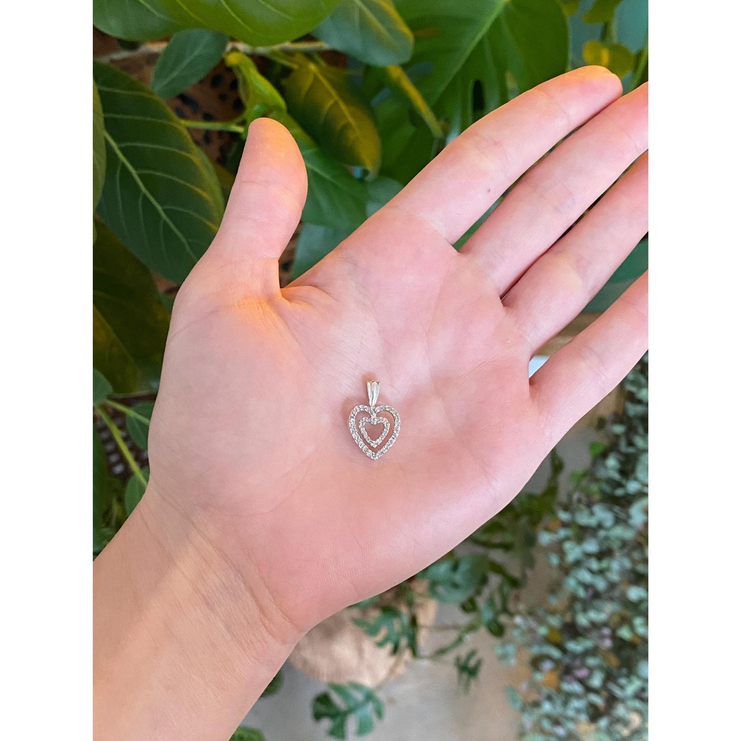 Vintage Solid 10k White Gold Diamond Heart Charm