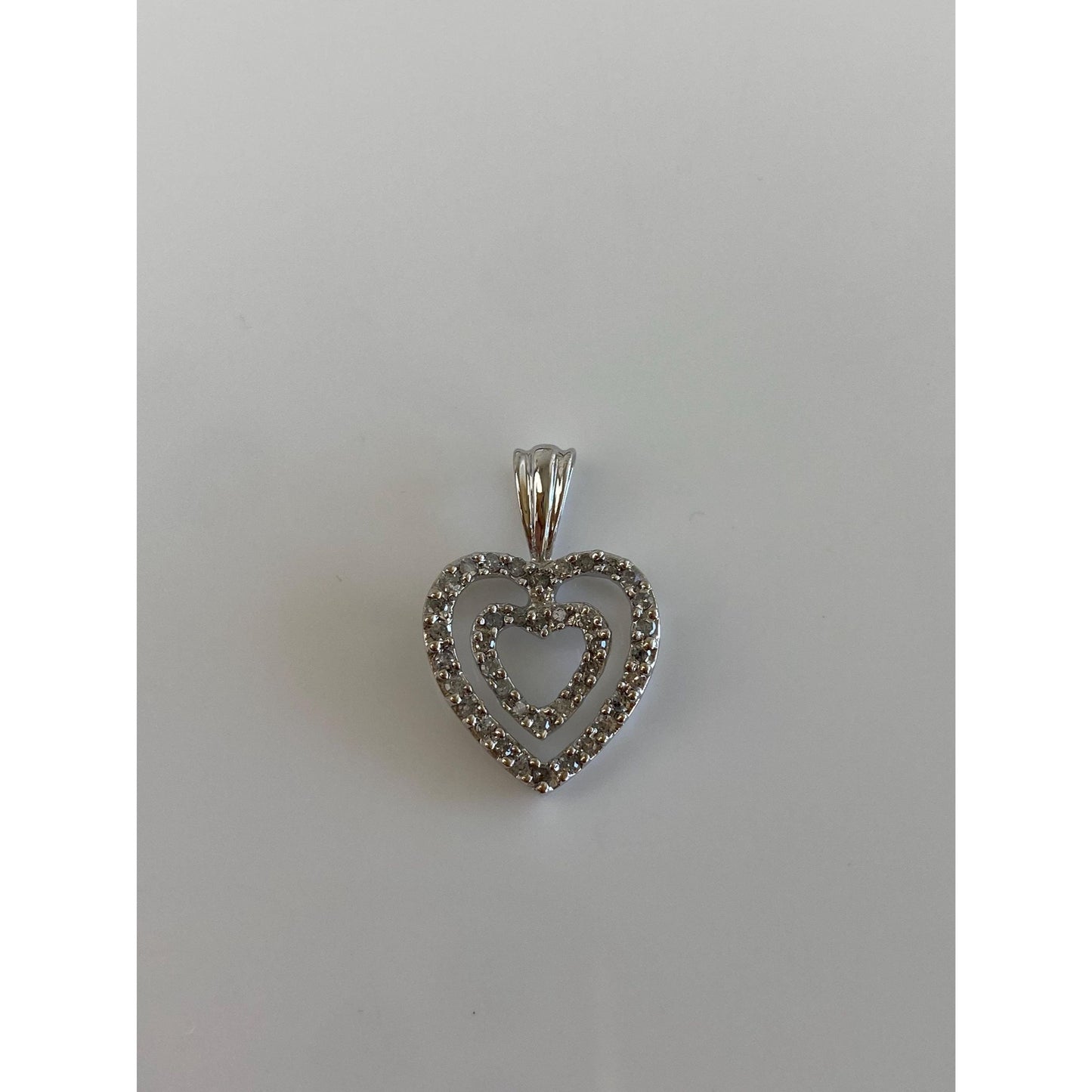 Vintage Solid 10k White Gold Diamond Heart Charm