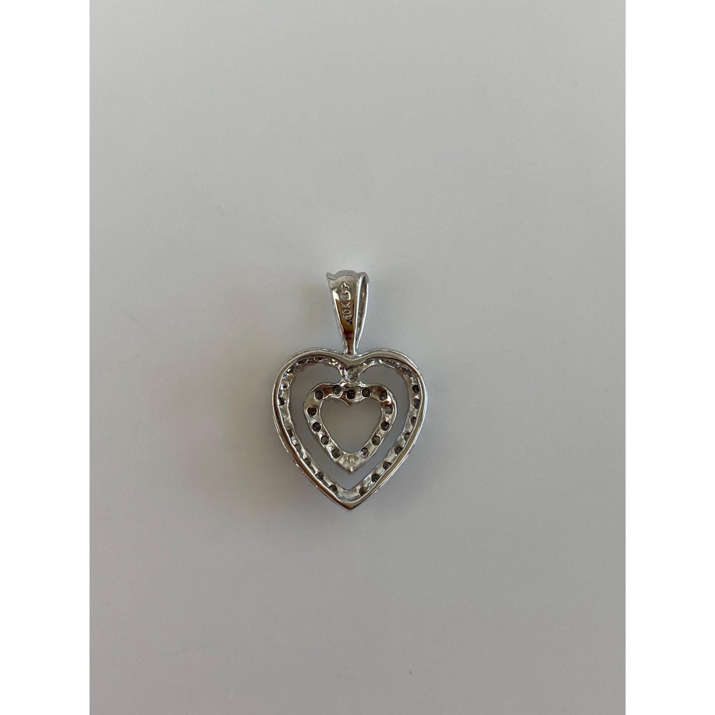 Vintage Solid 10k White Gold Diamond Heart Charm