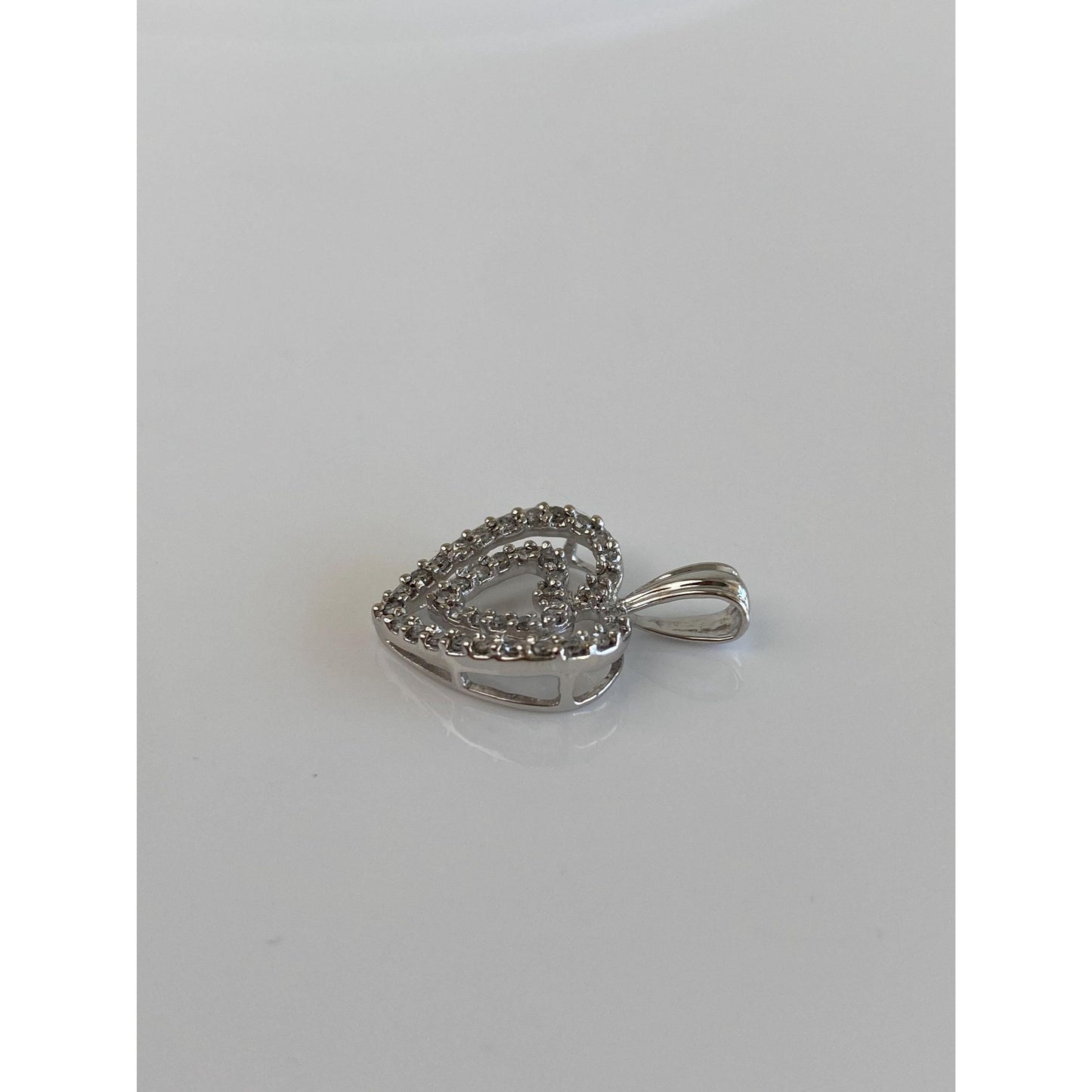 Vintage Solid 10k White Gold Diamond Heart Charm