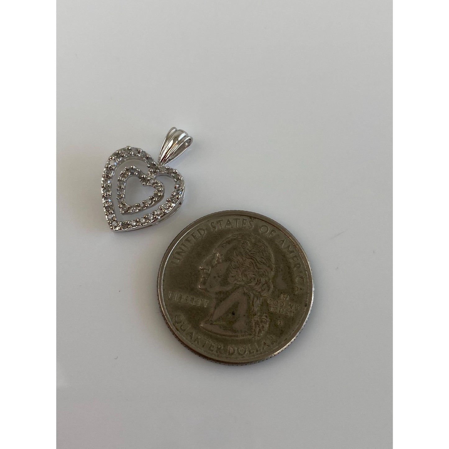 Vintage Solid 10k White Gold Diamond Heart Charm