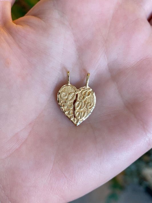 Vintage Solid 14k Yellow Gold ‘I Love You’ Heart Charms
