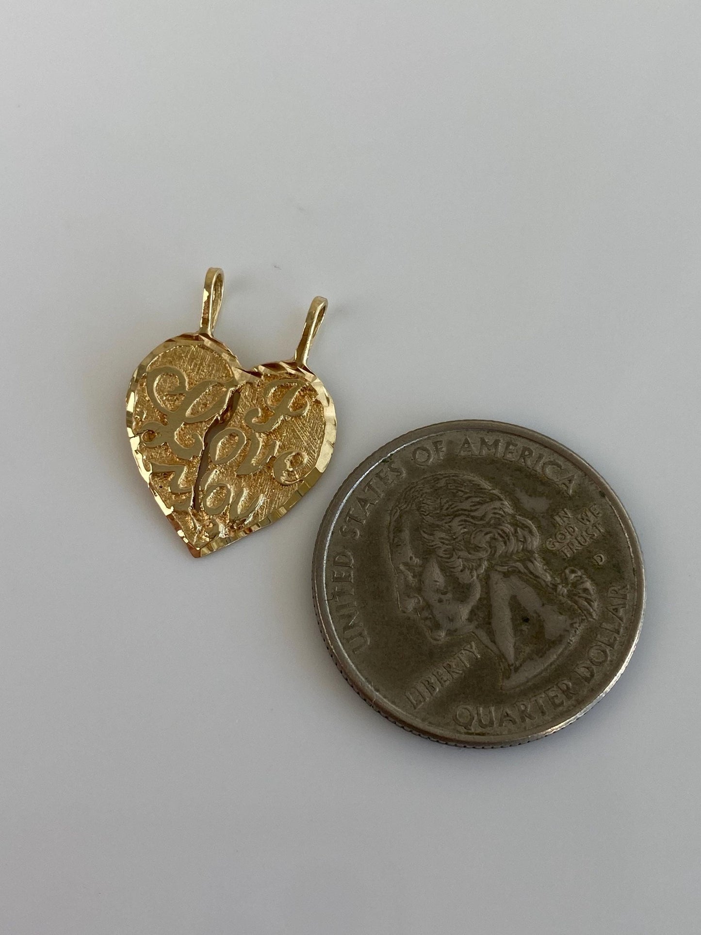 Vintage Solid 14k Yellow Gold ‘I Love You’ Heart Charms